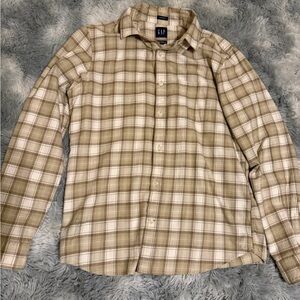 GAP Men's Casual Plaid Shirt - Tan and White